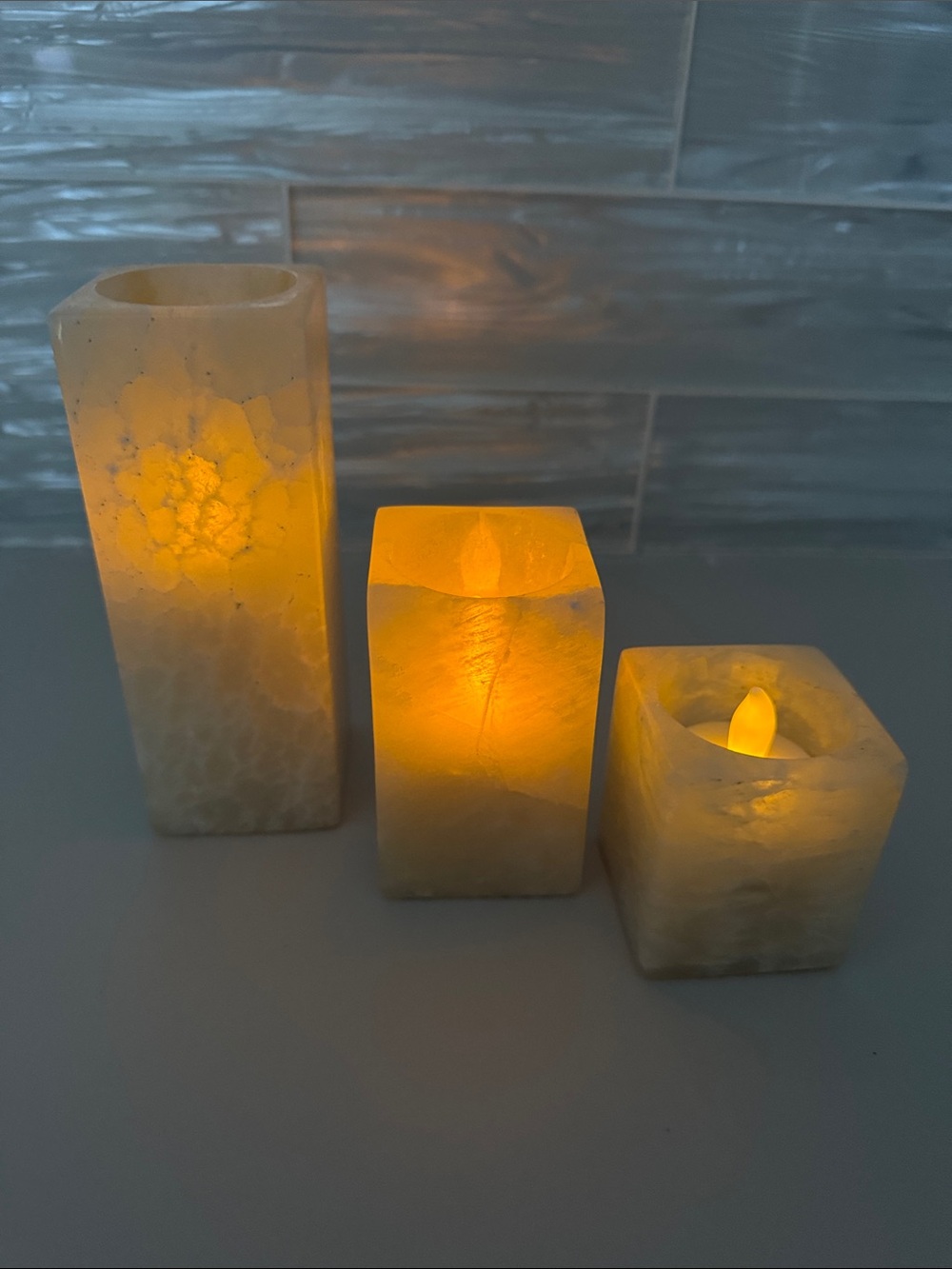 Ivory Stone-Look LED Pillar Candle Set